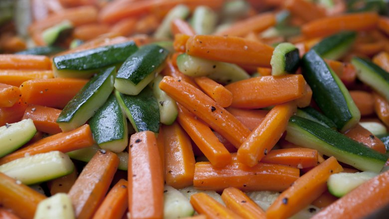 Close-up of roasted carrots and zucchinis.